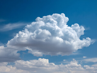 Obraz premium Bright blue sky filled with large, fluffy cumulus clouds creating a serene and picturesque weather scene with a mix of shadowed and illuminated cloud formations