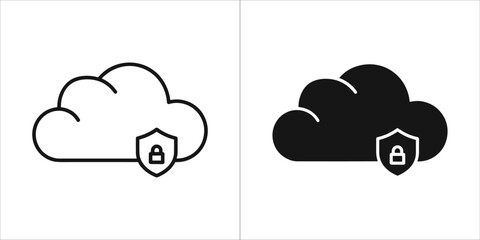Cloud security icon with lock symbol, outline and filled versions