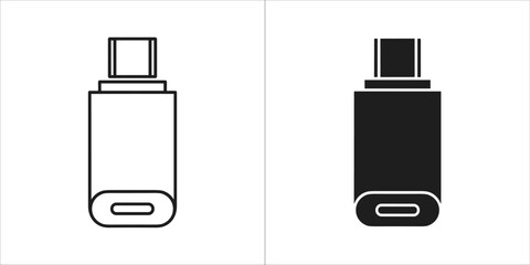 Two usb type c flash drive icons, one outline and one solid black