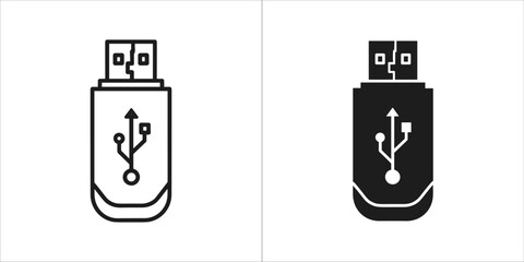 Usb flash drive icon in outline and solid black