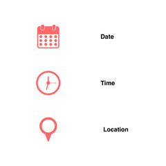 date, time and location icons isolated on transparent background