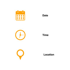 date, time and location icons isolated on transparent background
