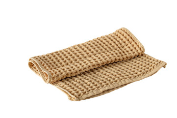 Waffle beige towel isolated on white.