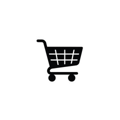 Shopping cart with plus symbol minimal vector silhouette black design isolated