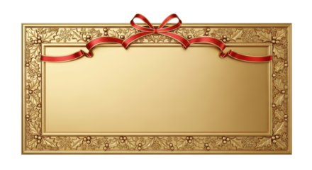 Golden plaque adorned with ribbon and intricate floral detailing for special occasions.