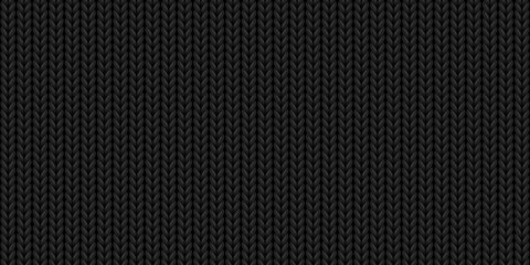 Seamless pattern of wool knitting, black sweater texture. Abstract winter background of knitwear cloth fabric, material of woven wool or cotton yarn, Black Friday design. Vector realistic illustration