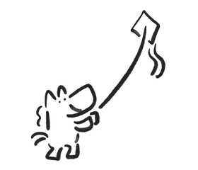 墨絵の凧あげをする馬　正月素材・モノクロ