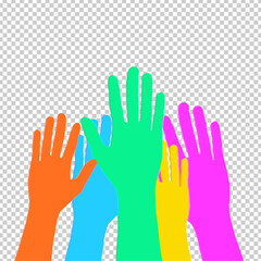 Colorful Raised Hands Vector Isolated on Transparent Background