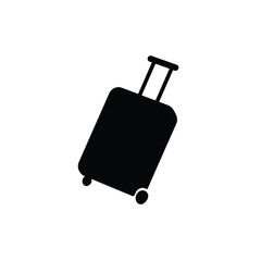 Diagonal suitcase on wheels minimal vector silhouette black design isolated on white
