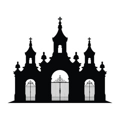 Silhouette of a grand baroque church facade with ornate details