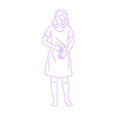 Line art illustration of woman with menstrual pain