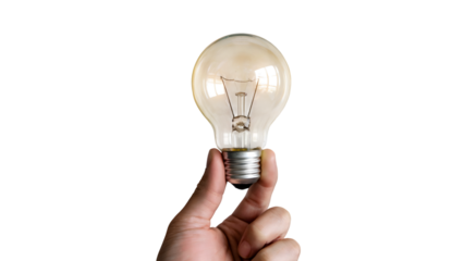 hand holding a lightbulb representing idea and innovation . Isolated on transparent background, png