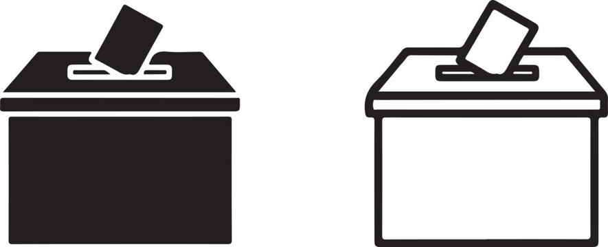 Simple ballot box icon with vote falling in represents democracy election voting process