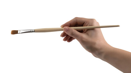 hand holding paint brush ready for painting . Isolated on transparent background, png