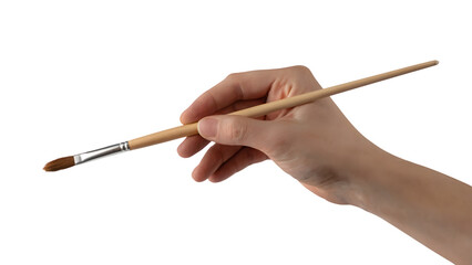 hand holding paintbrush . Isolated on transparent background, png