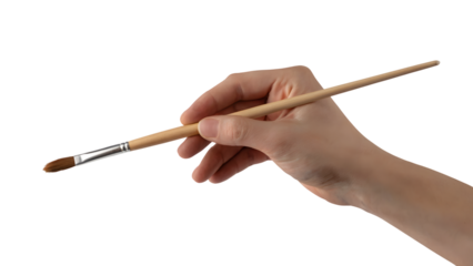 hand holding paintbrush . Isolated on transparent background, png