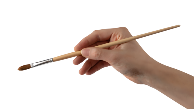 hand holding paintbrush . Isolated on transparent background, png
