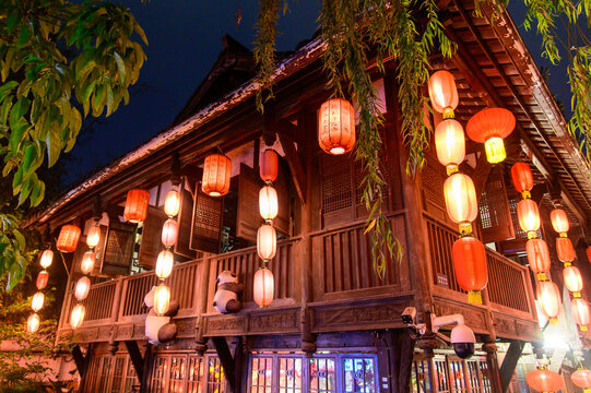 中国の四川省成都にある錦里の美しい夜景風景Beautiful night view of Jinli in Chengdu, Sichuan Province, China