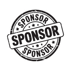 Circular sponsor stamp with bold text and stars