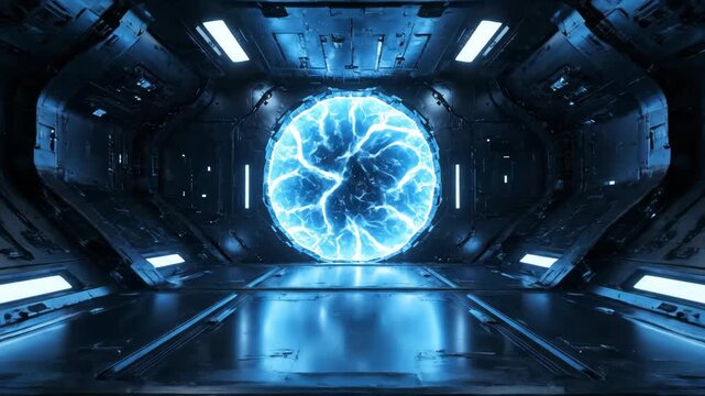 Futuristic Energy Orb in a Metallic Chamber A Digital Render of Advanced Technology