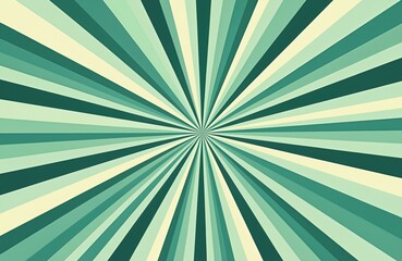 Green sunburst pattern with yellow and dark green stripes. Abstract background with rays spreading out from center. Retro style illustration for design and decoration.
