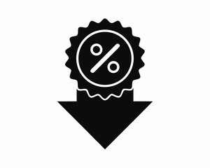 Price drop arrow discount icon silhouette vector illustration, isolated on white background