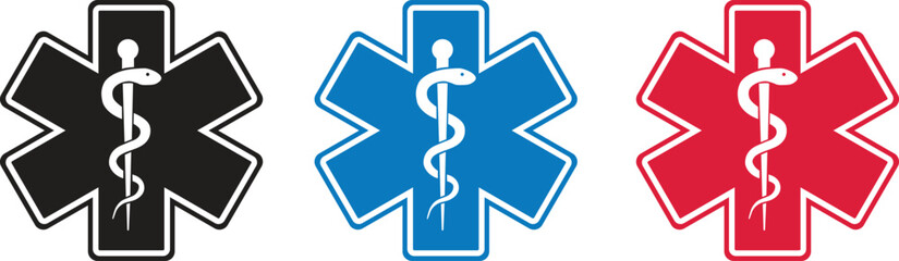 Set of Star of Life Emergency Medical Services Icons with Rod of Asclepius © Sahajahan