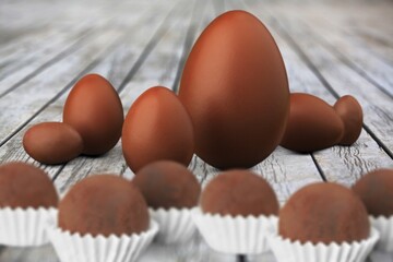 Chocolate Easter eggs. Christian concept