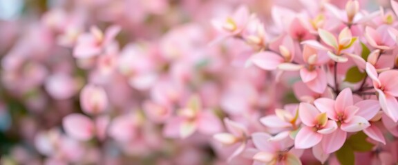 Obraz premium Swirling pastel petals & leaves, blurred bokeh effect, background, summer