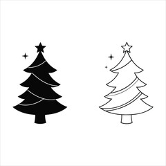 Festive christmas tree icon set silhouette and outline for holiday design projects