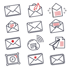 vector-line-icons-of-email-and-letter---mail--enve.eps