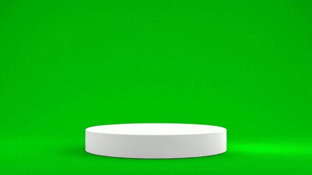 White cylindrical podium on vibrant green background 3d render product display stage award ceremony presentation platform empty pedestal showcase