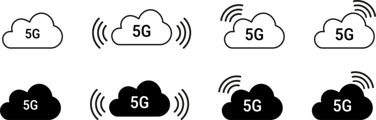 5G Cloud Icons — black and white connectivity symbols