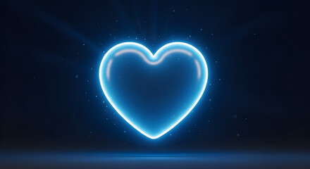 Glowing Blue Heart Shape on Dark Background | Neon Symbol of Love and Romance for Valentine's Day Greetings and Technology Concepts
