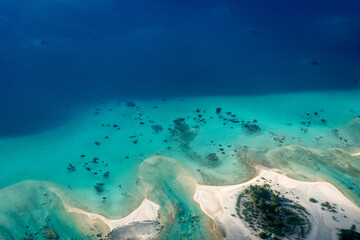Aerial view of a motu in Tikehau Atoll, French Polynesia