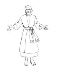 Pencil drqwing. Man in ancient dress