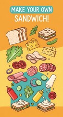 Make your own sandwich for a fun and customizable meal. Illustration for cooking, recipe, menu or food blog.