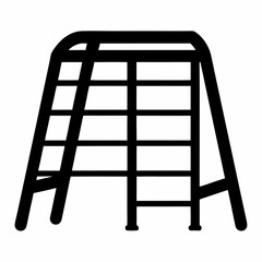 Black and white image of a jungle gym climbing apparatus for kids