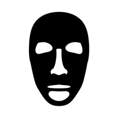 A simplistic black and white depiction of a featureless face mask