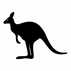 Simple black silhouette of a kangaroo standing on white background image