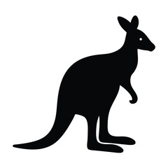 Simple Silhouette of a Black Kangaroo on White Background in Profile View