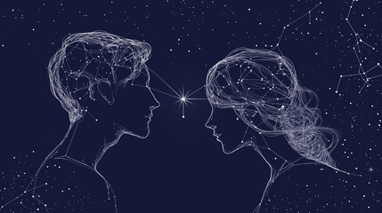 Soulful connection revealed through cosmic lines and starry night sky