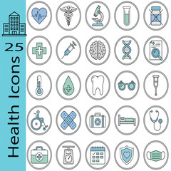 Collection of medical and healthcare icons in a grid on