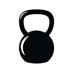 Stylized black silhouette of a kettlebell for fitness training on white background
