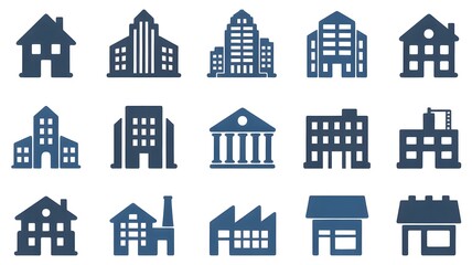 Fototapeta premium Collection of diverse building icons representing architecture and real estate