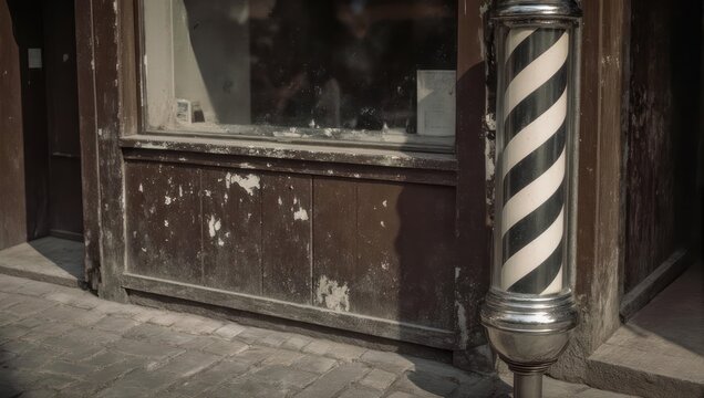 Vintage Barber Pole Outside Old Shop Facade. - Powered by Adobe