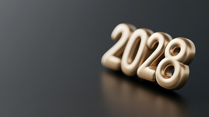Golden '2028' on a sleek gray surface, embodying the anticipation of the upcoming year.  Shiny reflection hints at prosperity, making it a symbol of hope and future.