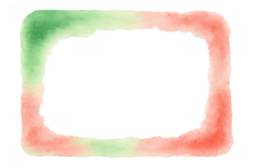 Watercolor rectangular frame forming a border with red and green gradient painting on transparent background