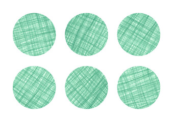 手描きで描いた緑色鉛筆の丸の図形素材