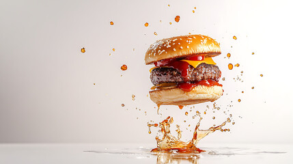  a cheeseburger against a white background. 